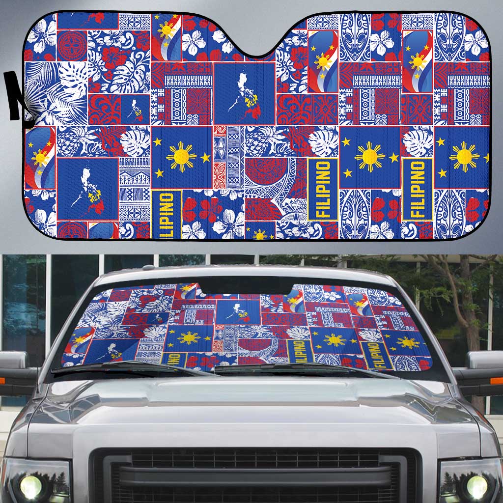 Filipino Maligayang Pasko Auto Sun Shade Pacific Patchwork Xmas Vibes LT9 Blue - Polynesian Pride