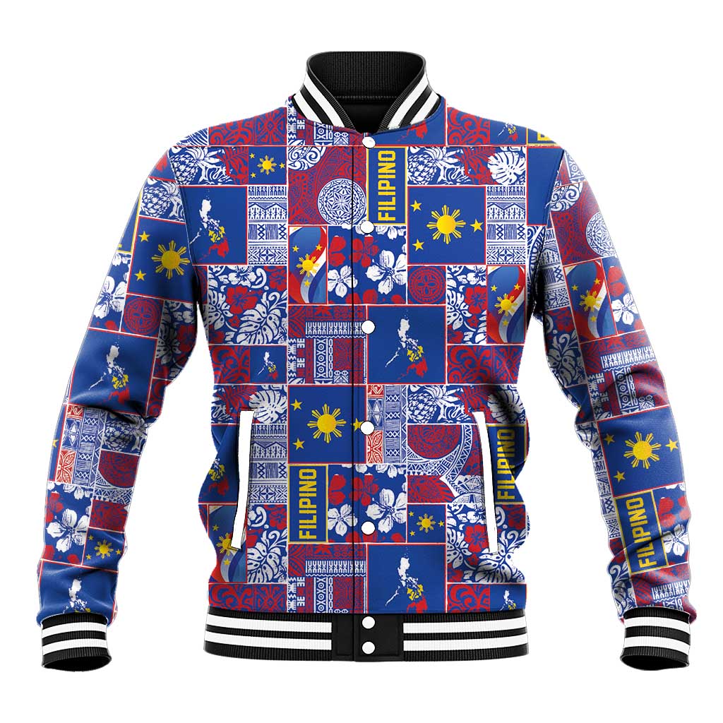 Filipino Maligayang Pasko Baseball Jacket Pacific Patchwork Xmas Vibes LT9 Unisex Blue - Polynesian Pride