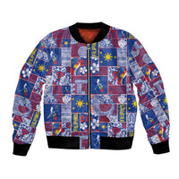 Filipino Maligayang Pasko Bomber Jacket Pacific Patchwork Xmas Vibes LT9 Unisex Blue - Polynesian Pride