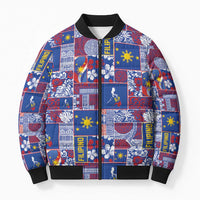 Filipino Maligayang Pasko Bomber Puffer Jacket Pacific Patchwork Xmas Vibes LT9 Unisex Blue - Polynesian Pride