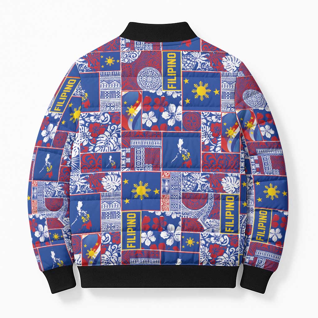 Filipino Maligayang Pasko Bomber Puffer Jacket Pacific Patchwork Xmas Vibes LT9 - Polynesian Pride