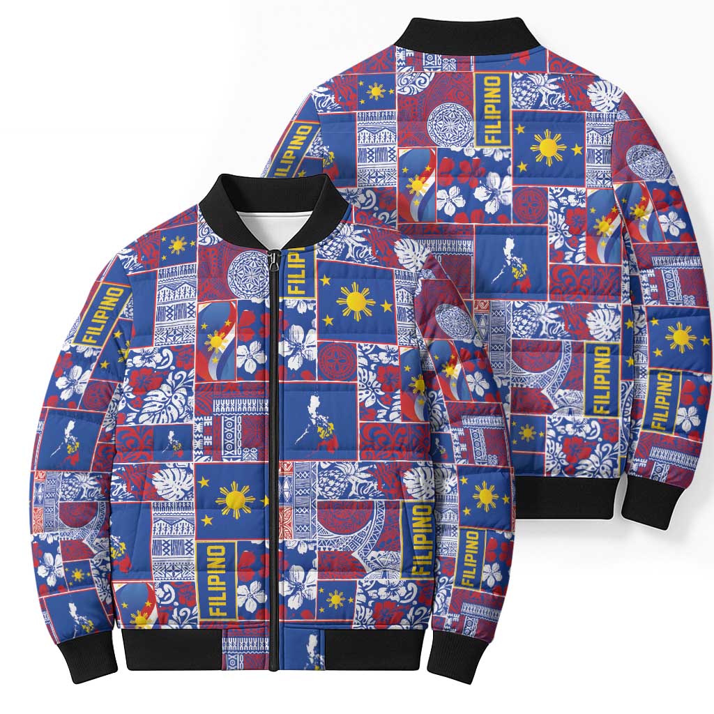 Filipino Maligayang Pasko Bomber Puffer Jacket Pacific Patchwork Xmas Vibes LT9 - Polynesian Pride