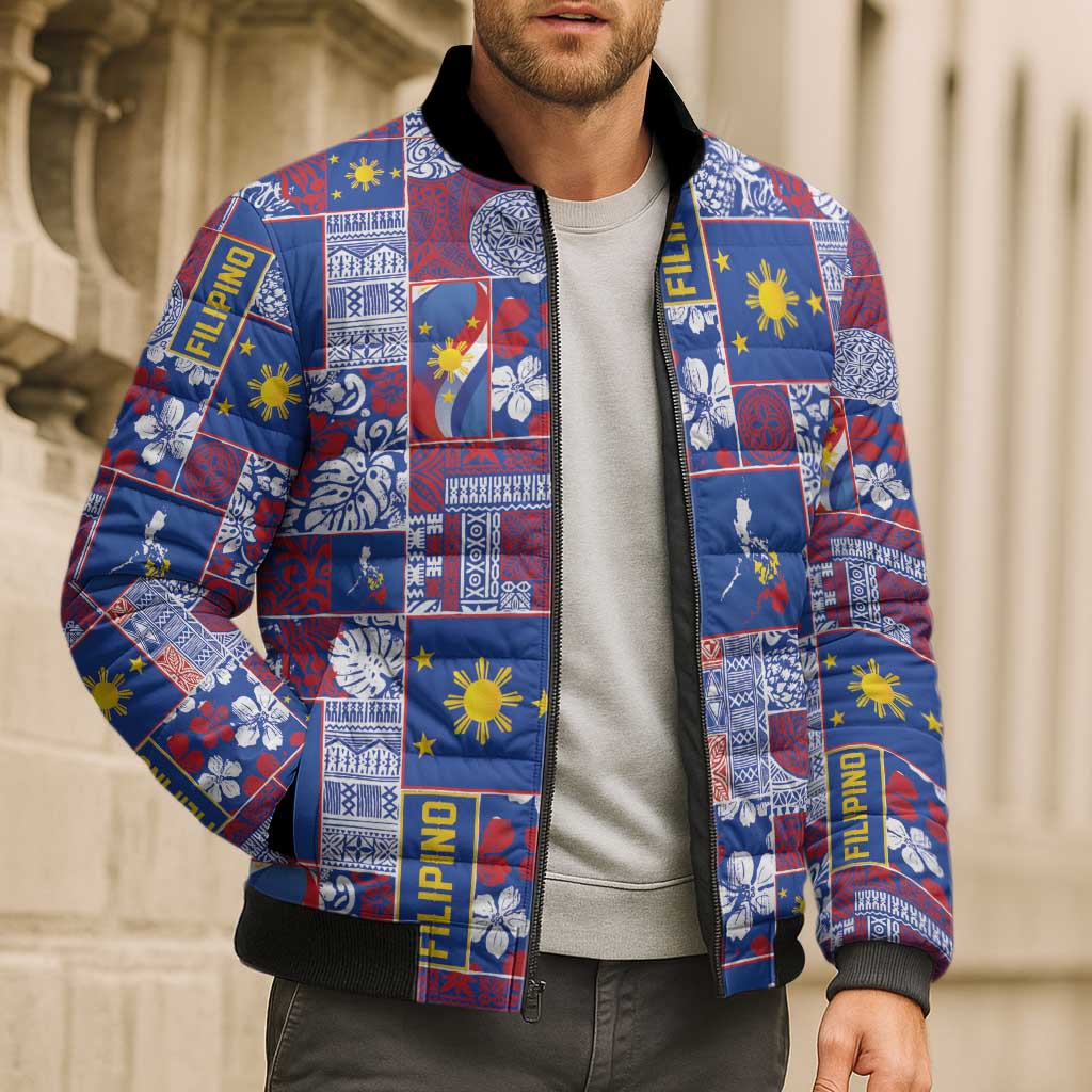 Filipino Maligayang Pasko Bomber Puffer Jacket Pacific Patchwork Xmas Vibes LT9 - Polynesian Pride