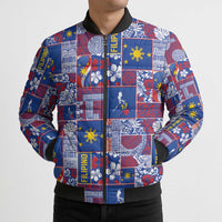 Filipino Maligayang Pasko Bomber Puffer Jacket Pacific Patchwork Xmas Vibes LT9 - Polynesian Pride