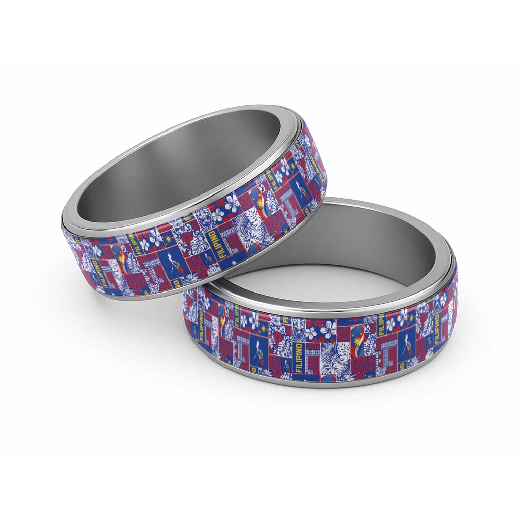 Filipino Maligayang Pasko Classic Ring Pacific Patchwork Xmas Vibes LT9 Sliver Blue - Polynesian Pride