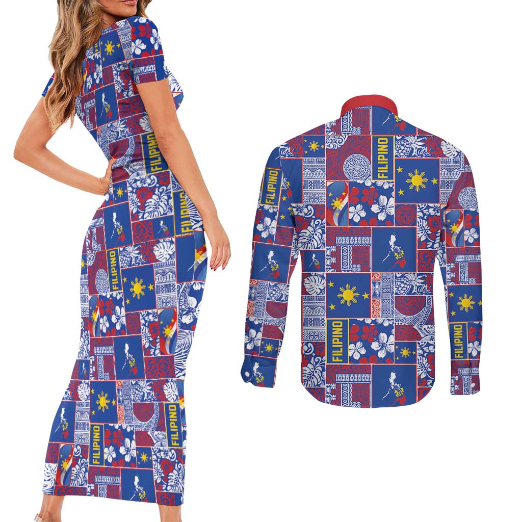 Filipino Maligayang Pasko Couples Matching Short Sleeve Bodycon Dress and Long Sleeve Button Shirt Pacific Patchwork Xmas Vibes LT9 - Polynesian Pride