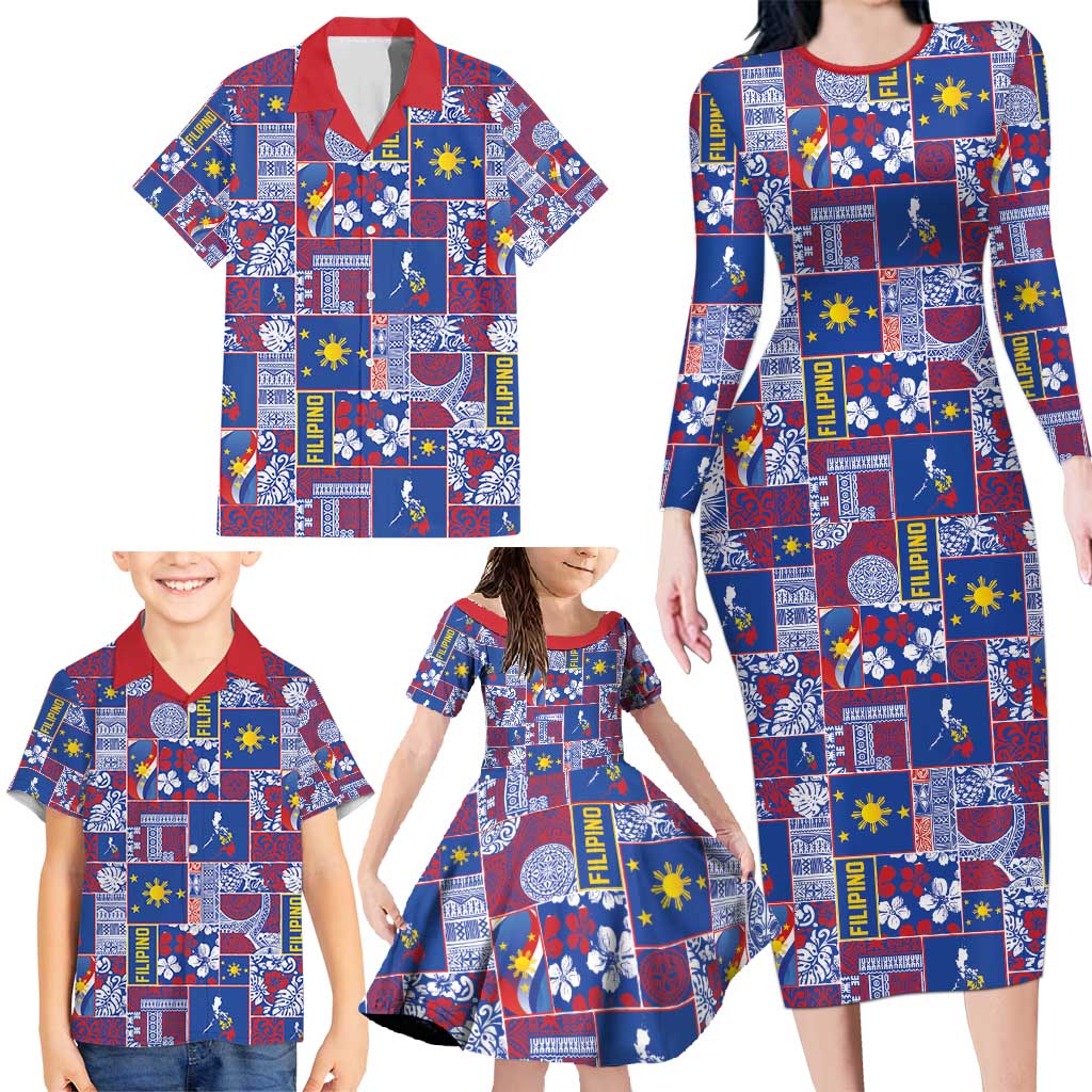 Filipino Maligayang Pasko Family Matching Long Sleeve Bodycon Dress and Hawaiian Shirt Pacific Patchwork Xmas Vibes - Polynesian Pride