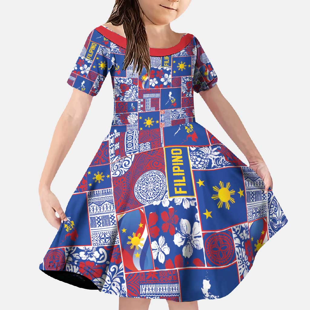 Filipino Maligayang Pasko Family Matching Off Shoulder Maxi Dress and Hawaiian Shirt Pacific Patchwork Xmas Vibes - Polynesian Pride