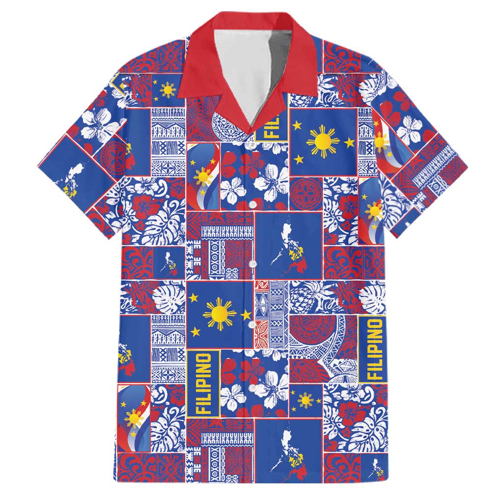 Filipino Maligayang Pasko Family Matching Puletasi and Hawaiian Shirt Pacific Patchwork Xmas Vibes LT9 Dad's Shirt - Short Sleeve Blue - Polynesian Pride