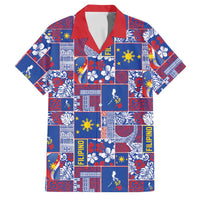 Filipino Maligayang Pasko Family Matching Puletasi and Hawaiian Shirt Pacific Patchwork Xmas Vibes LT9 Dad's Shirt - Short Sleeve Blue - Polynesian Pride
