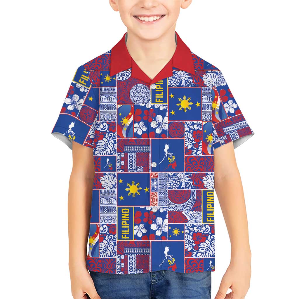 Filipino Maligayang Pasko Family Matching Puletasi and Hawaiian Shirt Pacific Patchwork Xmas Vibes LT9 Son's Shirt Blue - Polynesian Pride