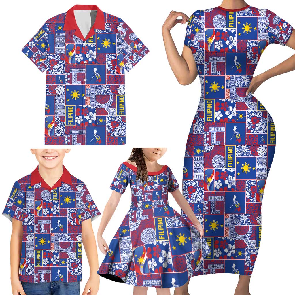 Filipino Maligayang Pasko Family Matching Short Sleeve Bodycon Dress and Hawaiian Shirt Pacific Patchwork Xmas Vibes - Polynesian Pride