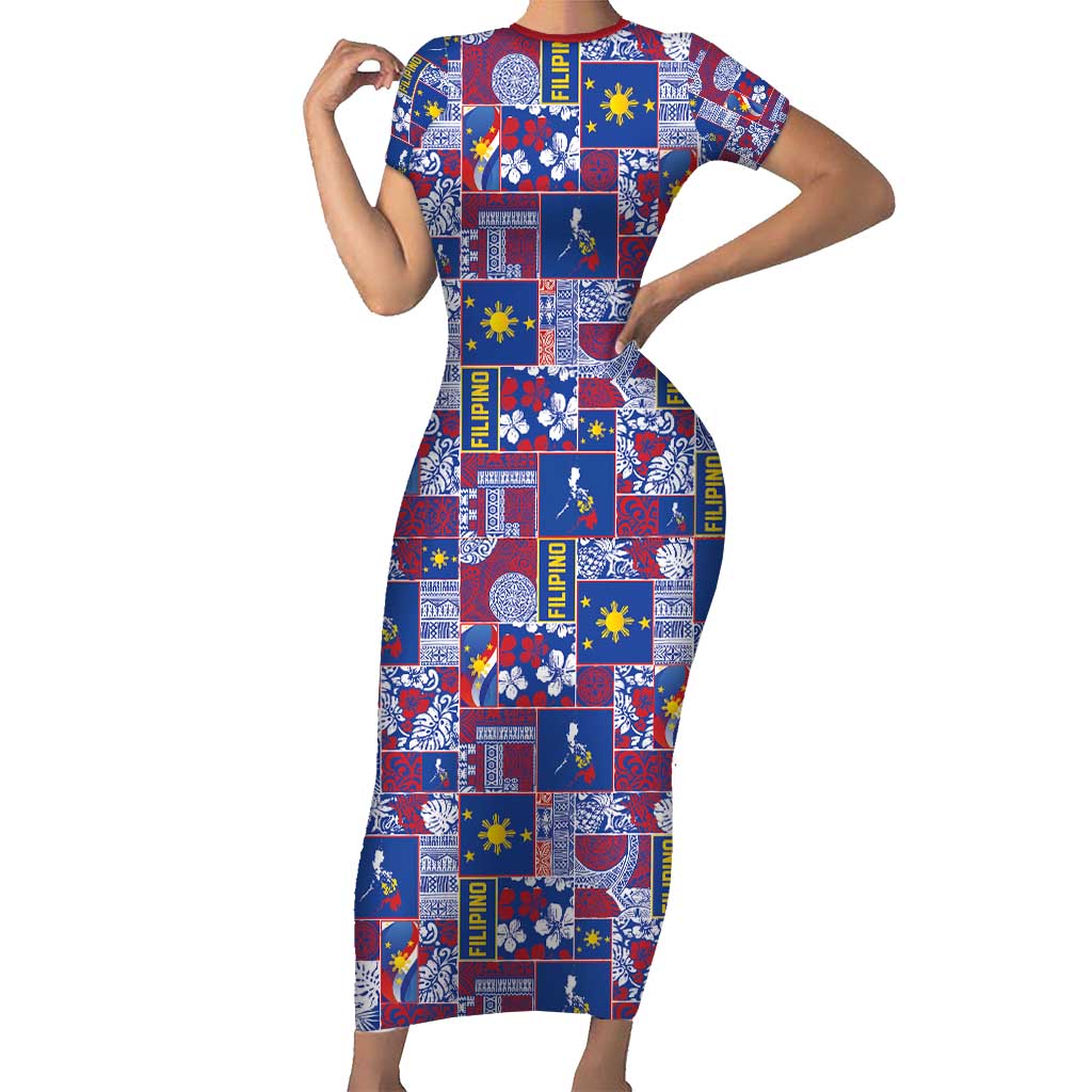 Filipino Maligayang Pasko Family Matching Short Sleeve Bodycon Dress and Hawaiian Shirt Pacific Patchwork Xmas Vibes - Polynesian Pride