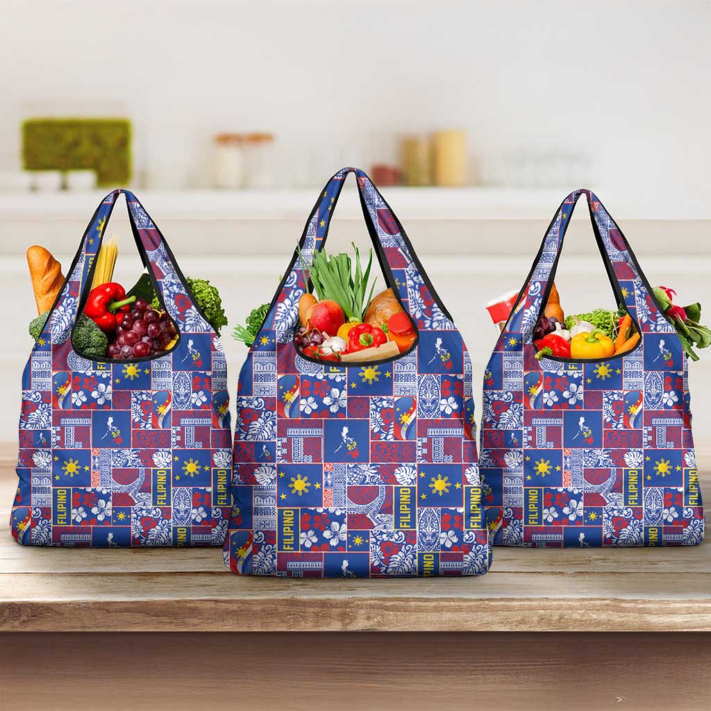 Filipino Maligayang Pasko Grocery Bag Pacific Patchwork Xmas Vibes LT9 3-pack One Size Blue - Polynesian Pride