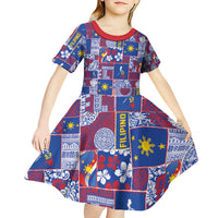 Filipino Maligayang Pasko Kid Short Sleeve Dress Pacific Patchwork Xmas Vibes - Polynesian Pride