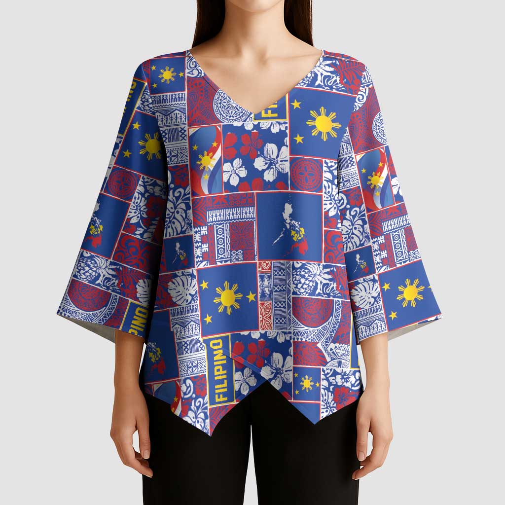 Filipino Maligayang Pasko Kimono Sleeve Blouse Pacific Patchwork Xmas Vibes - Polynesian Pride