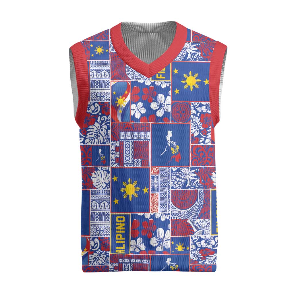 Filipino Maligayang Pasko Christmas Knitted V-Neck Vest Pacific Patchwork Xmas Vibes LT9 Blue - Polynesian Pride