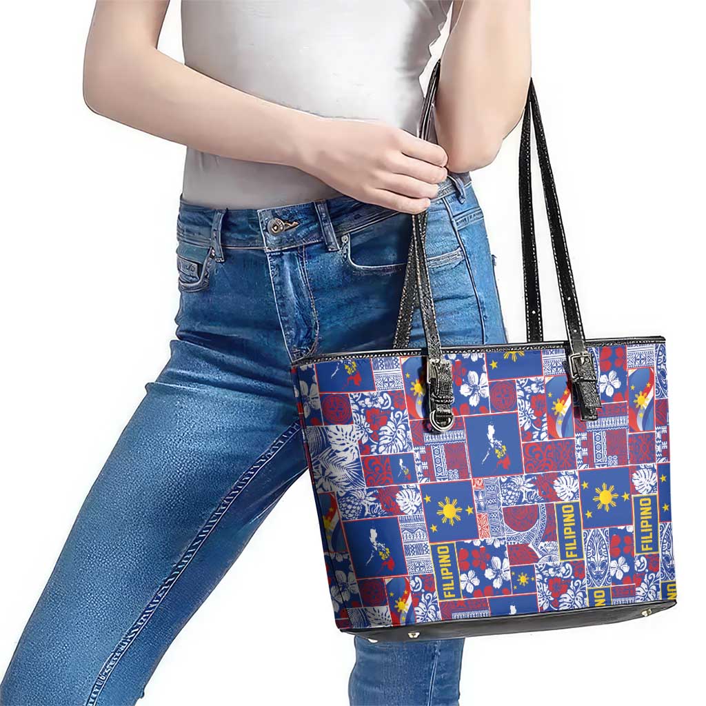 Filipino Maligayang Pasko Leather Tote Bag Pacific Patchwork Xmas Vibes - Polynesian Pride