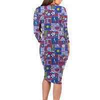 Filipino Maligayang Pasko Long Sleeve Bodycon Dress Pacific Patchwork Xmas Vibes - Polynesian Pride