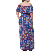 Filipino Maligayang Pasko Off Shoulder Maxi Dress Pacific Patchwork Xmas Vibes - Polynesian Pride