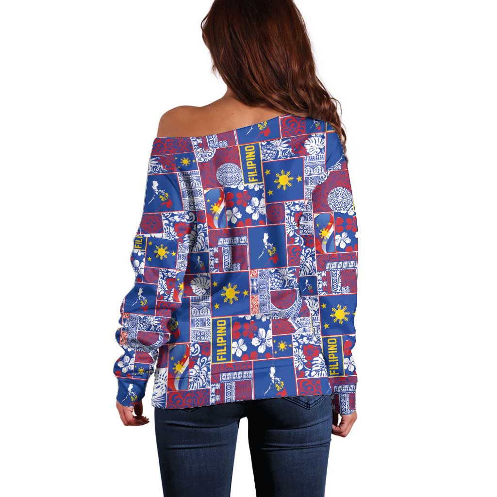 Filipino Maligayang Pasko Off Shoulder Sweater Pacific Patchwork Xmas Vibes LT9 - Polynesian Pride