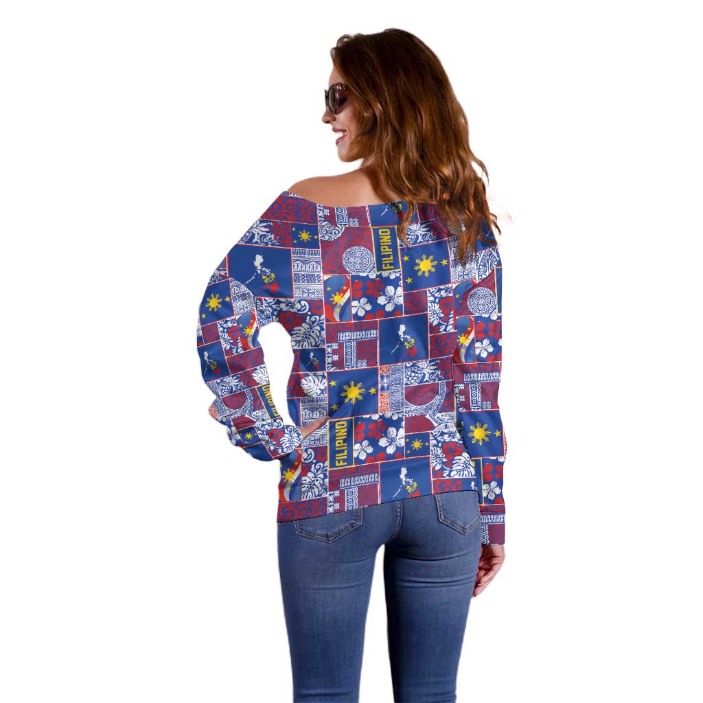 Filipino Maligayang Pasko Off Shoulder Sweater Pacific Patchwork Xmas Vibes LT9 - Polynesian Pride
