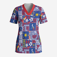 Filipino Maligayang Pasko Scrub Top Pacific Patchwork Xmas Vibes LT9 Adult Blue - Polynesian Pride