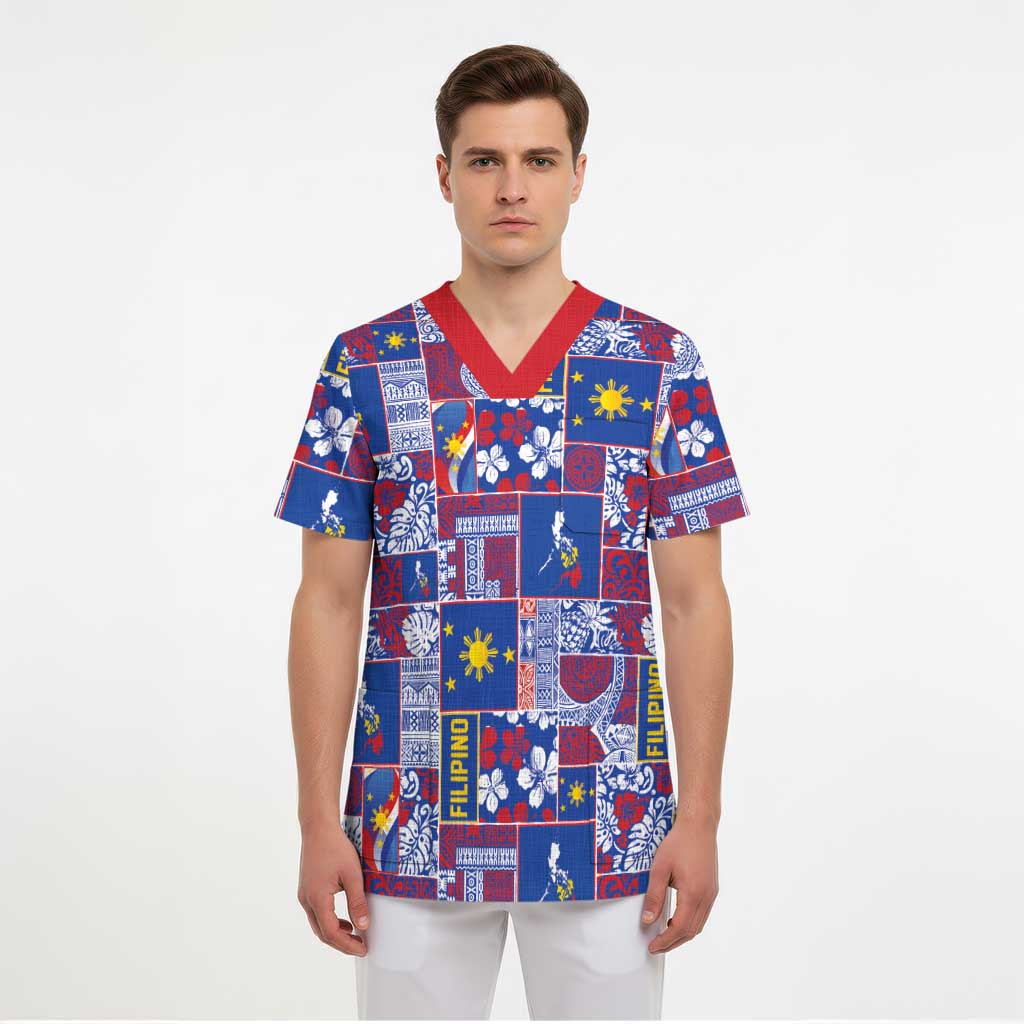 Filipino Maligayang Pasko Scrub Top Pacific Patchwork Xmas Vibes LT9 - Polynesian Pride