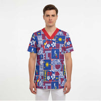 Filipino Maligayang Pasko Scrub Top Pacific Patchwork Xmas Vibes LT9 - Polynesian Pride