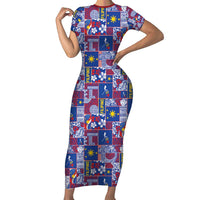 Filipino Maligayang Pasko Short Sleeve Bodycon Dress Pacific Patchwork Xmas Vibes - Polynesian Pride