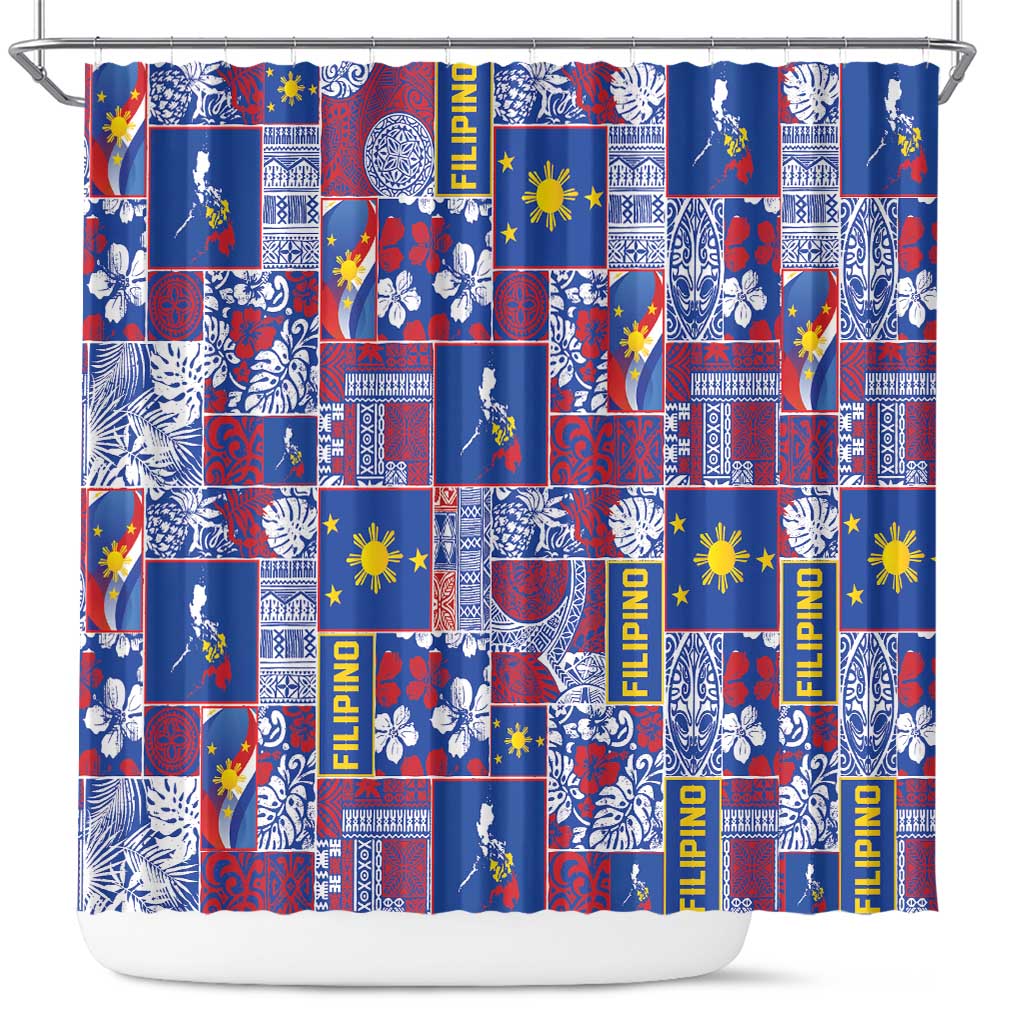 Filipino Maligayang Pasko Shower Curtain Pacific Patchwork Xmas Vibes - Polynesian Pride