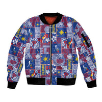Filipino Maligayang Pasko Sleeve Zip Bomber Jacket Pacific Patchwork Xmas Vibes LT9 Unisex Blue - Polynesian Pride