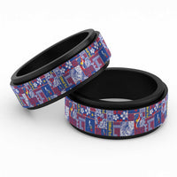 Filipino Maligayang Pasko Spinner Ring Pacific Patchwork Xmas Vibes LT9 Black Blue - Polynesian Pride