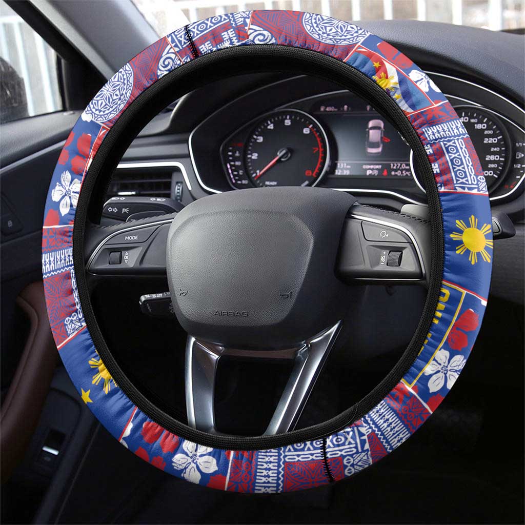 Filipino Maligayang Pasko Steering Wheel Cover Pacific Patchwork Xmas Vibes - Polynesian Pride