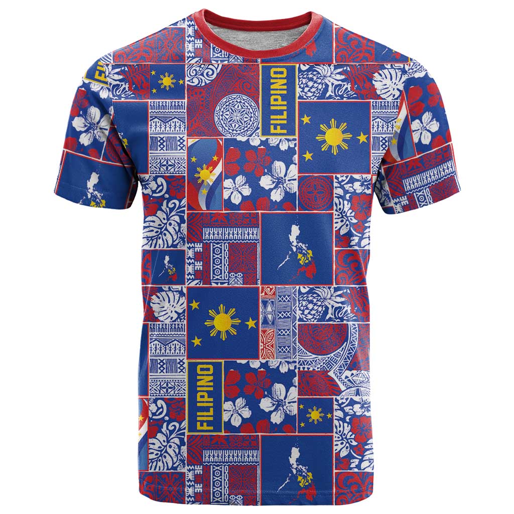 Filipino Maligayang Pasko T Shirt Pacific Patchwork Xmas Vibes LT9 Blue - Polynesian Pride