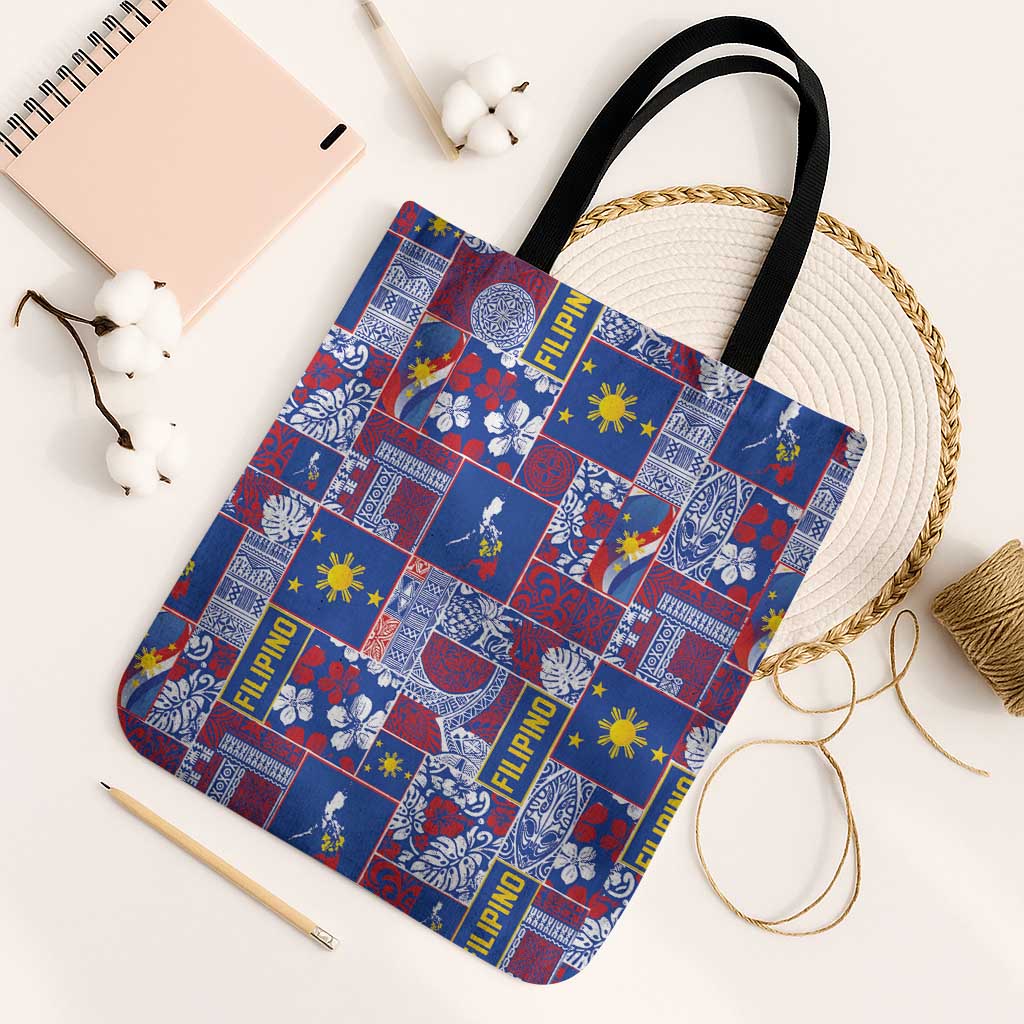 Filipino Maligayang Pasko Tote Bag Pacific Patchwork Xmas Vibes LT9 Black Strap One Size Blue - Polynesian Pride