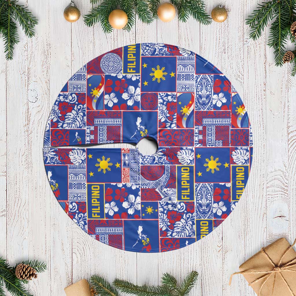 Filipino Maligayang Pasko Tree Skirt Pacific Patchwork Xmas Vibes LT9 Casual Blue - Polynesian Pride