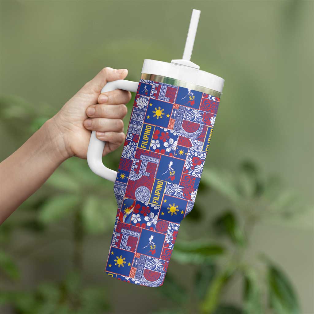 Filipino Maligayang Pasko Tumbler With Handle Pacific Patchwork Xmas Vibes LT9 - Polynesian Pride