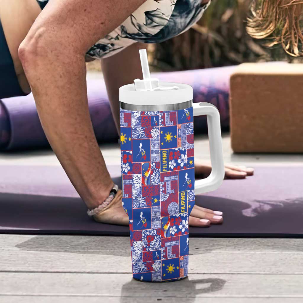 Filipino Maligayang Pasko Tumbler With Handle Pacific Patchwork Xmas Vibes LT9 - Polynesian Pride
