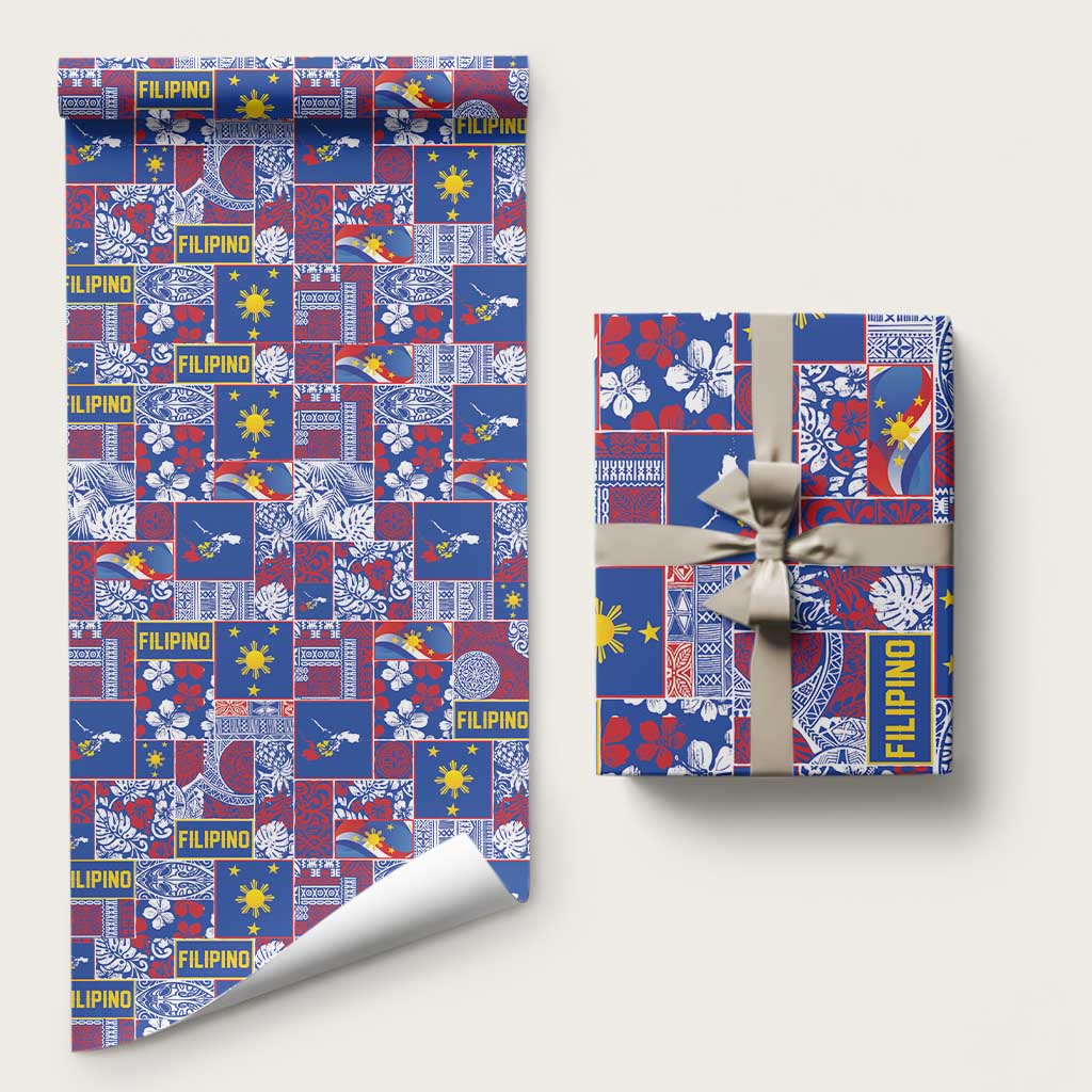 Filipino Maligayang Pasko Wrapping Paper Pacific Patchwork Xmas Vibes LT9 58" × 23" Blue - Polynesian Pride