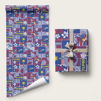 Filipino Maligayang Pasko Wrapping Paper Pacific Patchwork Xmas Vibes LT9 58" × 23" Blue - Polynesian Pride
