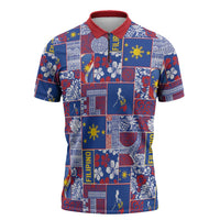 Filipino Maligayang Pasko Zipper Polo Shirt Pacific Patchwork Xmas Vibes - Polynesian Pride