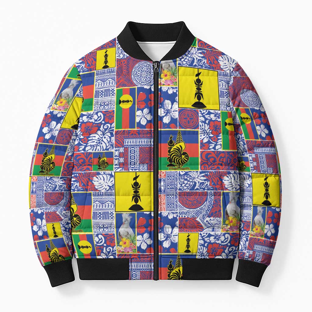 New Caledonia Joyeux Noel Bomber Puffer Jacket Pacific Patchwork Xmas Vibes LT9 Unisex Blue - Polynesian Pride