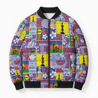 New Caledonia Joyeux Noel Bomber Puffer Jacket Pacific Patchwork Xmas Vibes LT9 Unisex Blue - Polynesian Pride