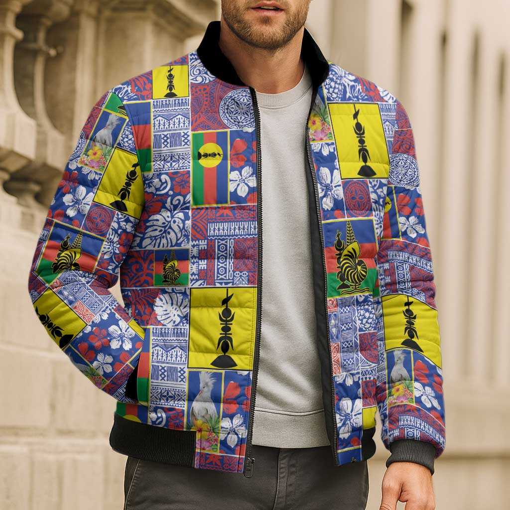 New Caledonia Joyeux Noel Bomber Puffer Jacket Pacific Patchwork Xmas Vibes LT9 - Polynesian Pride