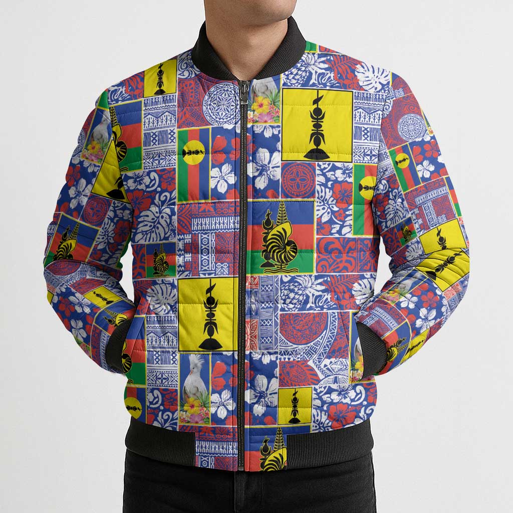 New Caledonia Joyeux Noel Bomber Puffer Jacket Pacific Patchwork Xmas Vibes LT9 - Polynesian Pride