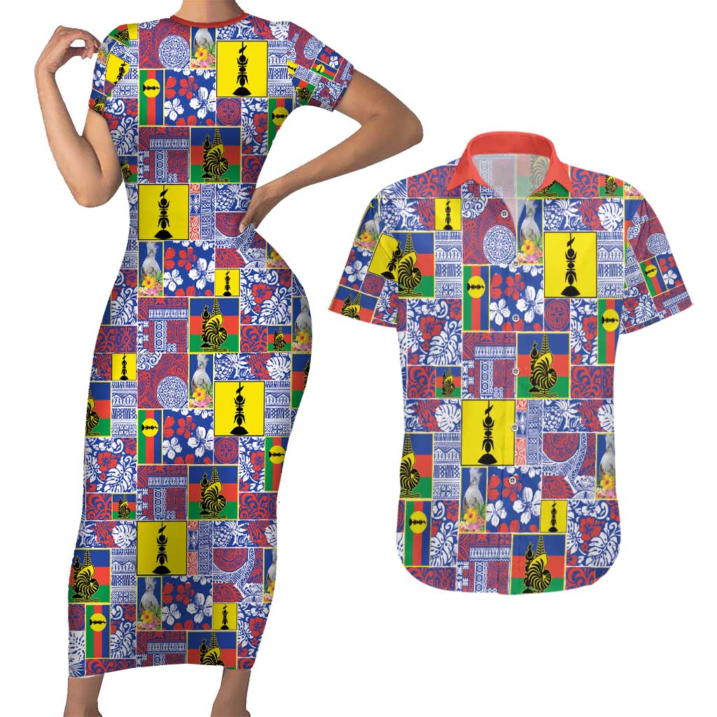 New Caledonia Joyeux Noel Couples Matching Short Sleeve Bodycon Dress and Hawaiian Shirt Pacific Patchwork Xmas Vibes - Polynesian Pride