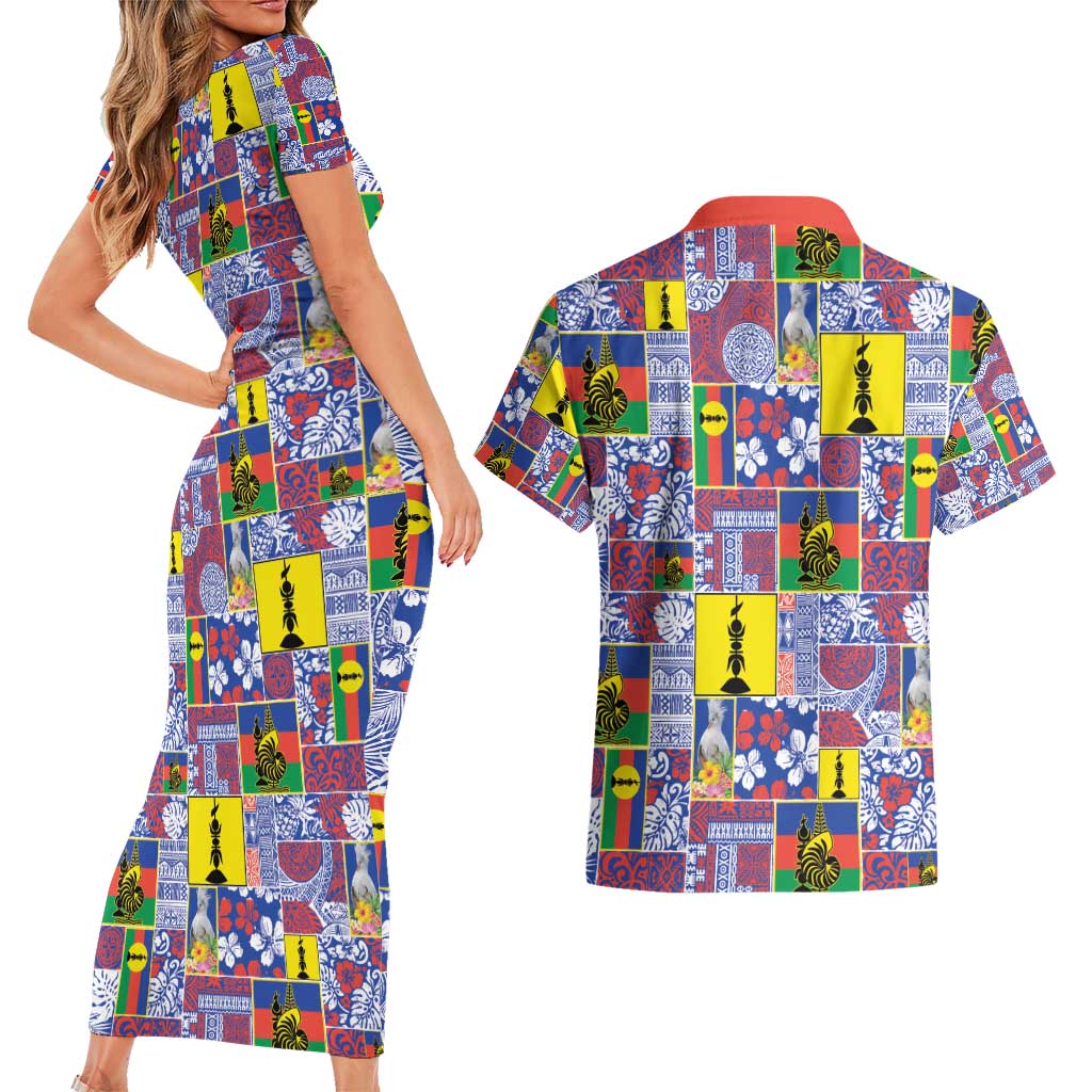 New Caledonia Joyeux Noel Couples Matching Short Sleeve Bodycon Dress and Hawaiian Shirt Pacific Patchwork Xmas Vibes - Polynesian Pride