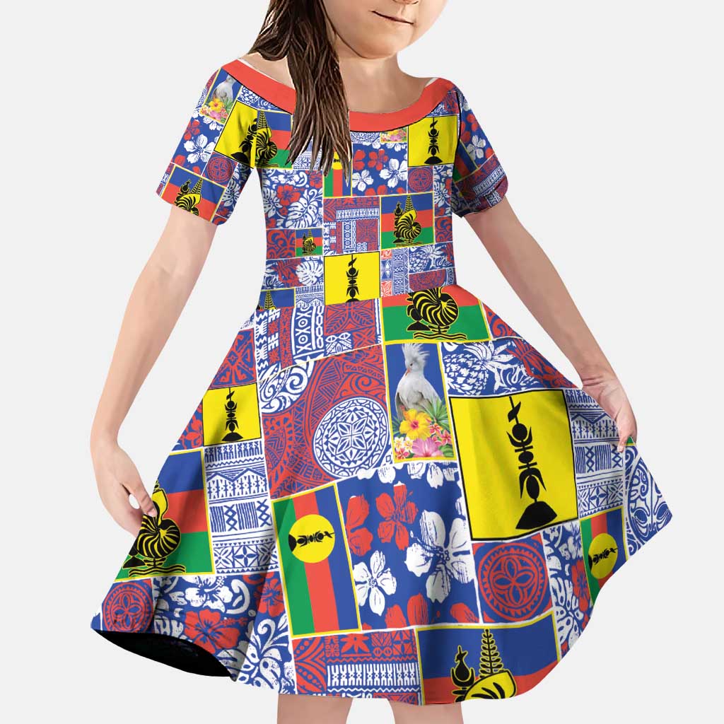 New Caledonia Joyeux Noel Family Matching Puletasi and Hawaiian Shirt Pacific Patchwork Xmas Vibes LT9 Daughter's Dress Blue - Polynesian Pride