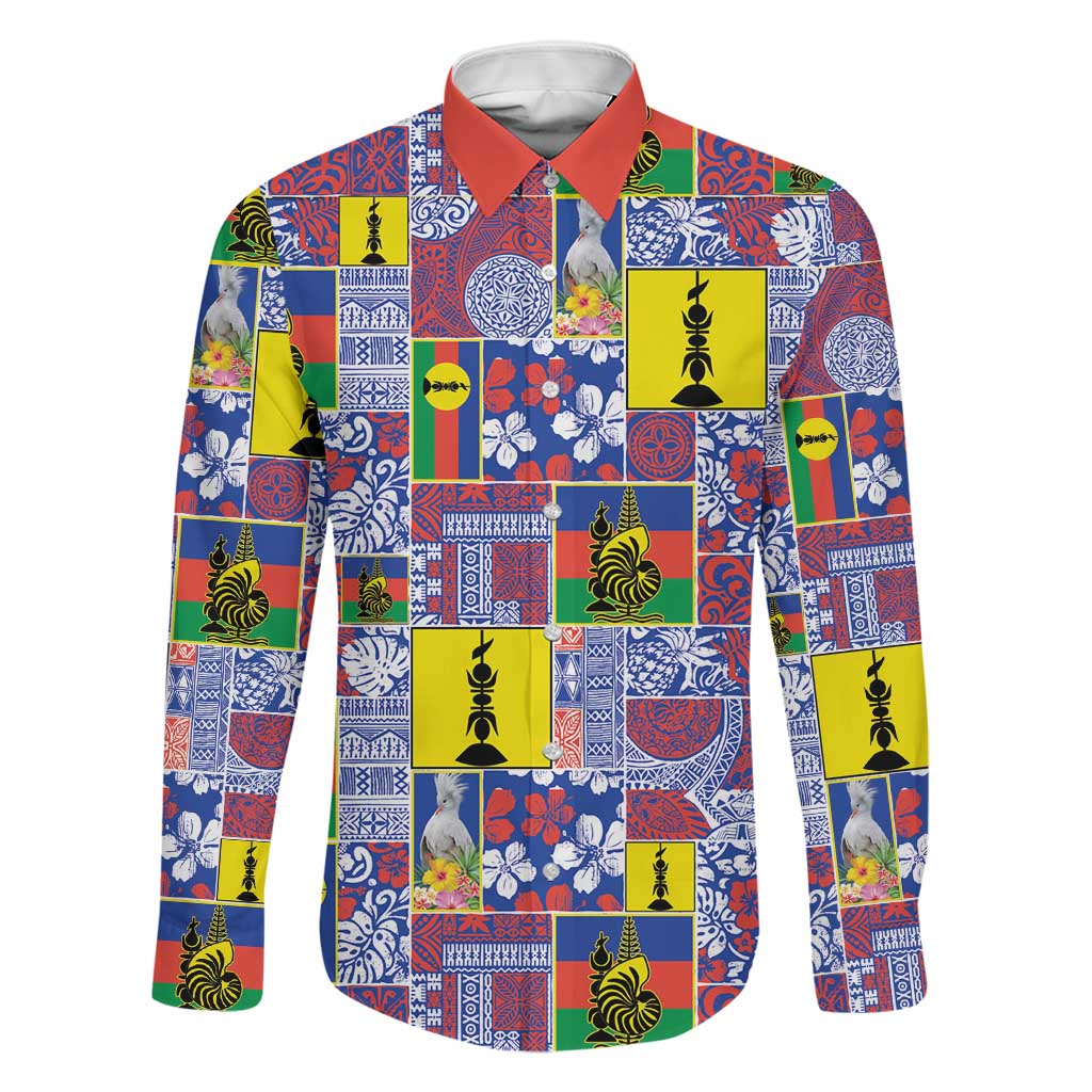 New Caledonia Joyeux Noel Family Matching Puletasi and Hawaiian Shirt Pacific Patchwork Xmas Vibes LT9 Dad's Shirt - Long Sleeve Blue - Polynesian Pride
